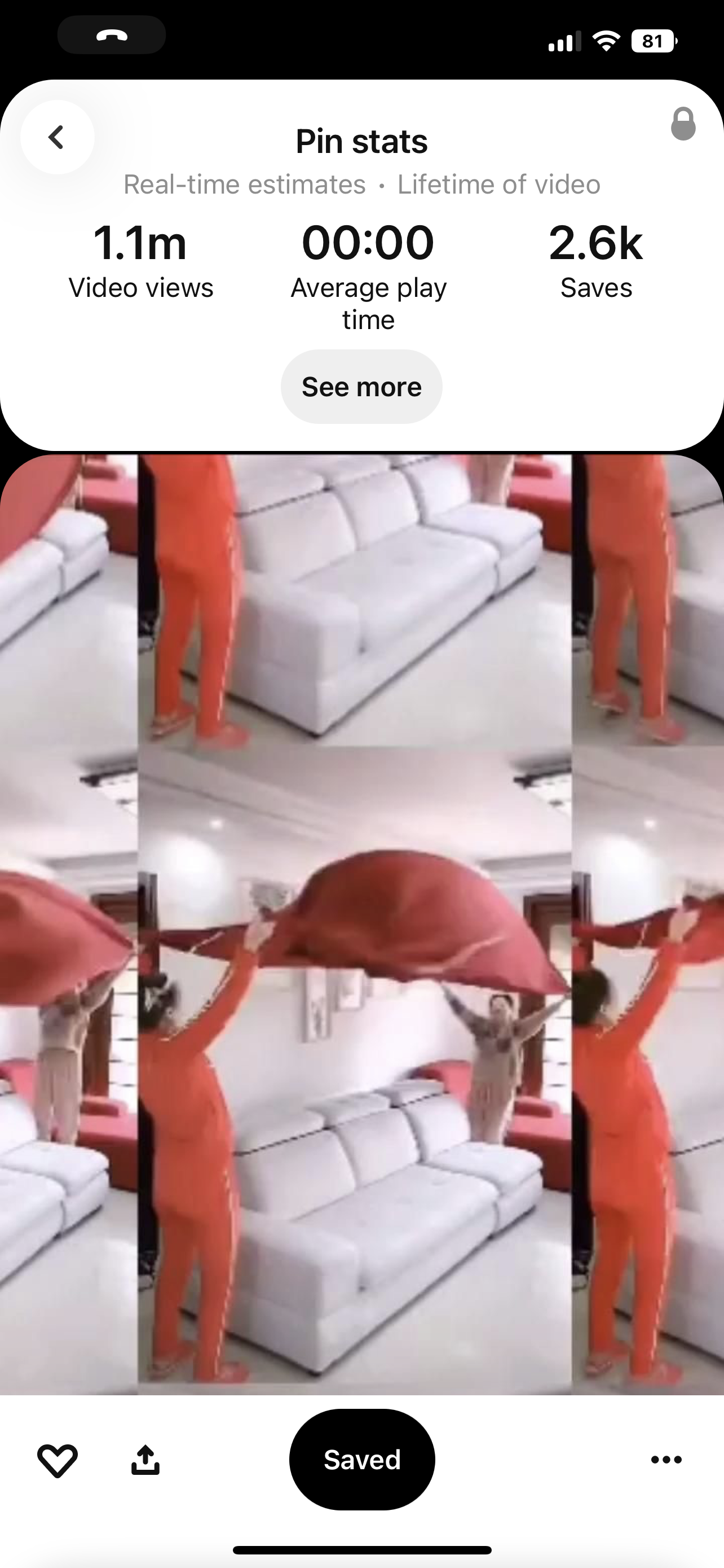 Pinterest analytics showing 1.1 million video views